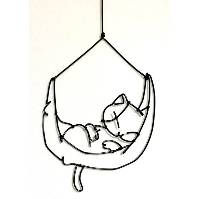 「おやすみ月ねこ」壁掛けワイヤーアート ワイヤークラフト 星　三日月　寝室　猫