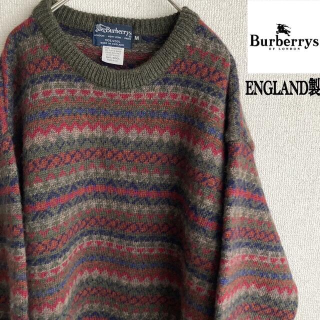 女性が喜ぶ♪ - BURBERRY 90s ENGLAND製　フェアアイル　ニット　セーター　M Burberrys ニット+セーター