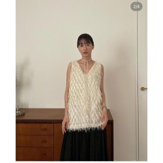 CLANE W FACE CROSS FRINGE TOPS/サイズ2