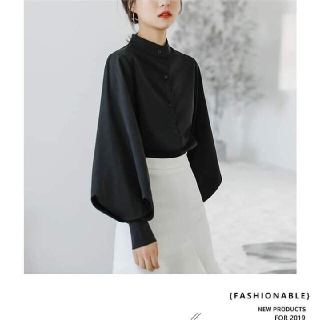 新品 長袖ブラウス ランタン スリーブ トップス袖 コンシャス 大人女子 白 黒