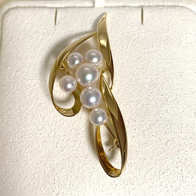 真珠【美品】ミキモトk18６粒パールブローチ
