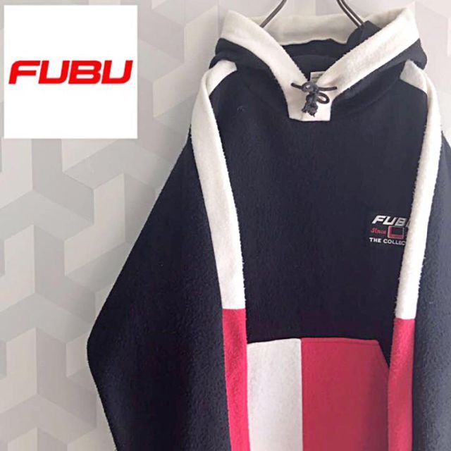 【希少 90s Fubu】USA製肉厚ロゴフリースパーカー黒 フブヒップホップ.