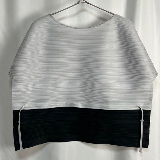 PLEATS PLEASE ISSEY MIYAKE(プリーツプリーズイッセイミヤケ)の【極美品】22ss PLEATS PLEASE バイカラー 横プリーツ トップス レディースのトップス(Tシャツ(長袖/七分))の商品写真