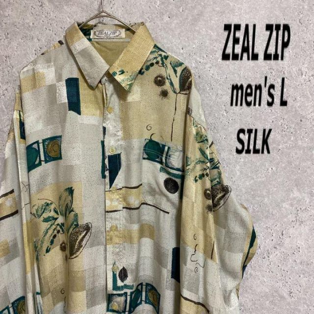 90S 総柄シャツ　シルクシャツ　　長袖　メンズL マルチカラー　菅田将暉在庫管理長袖柄シャツ1