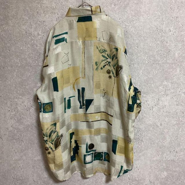 90S 総柄シャツ　シルクシャツ　　長袖　メンズL マルチカラー　菅田将暉在庫管理長袖柄シャツ1