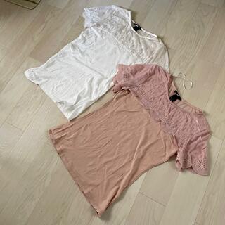 H&M  レース カットソー   ピンクとホワイト  2枚(カットソー(半袖/袖なし))