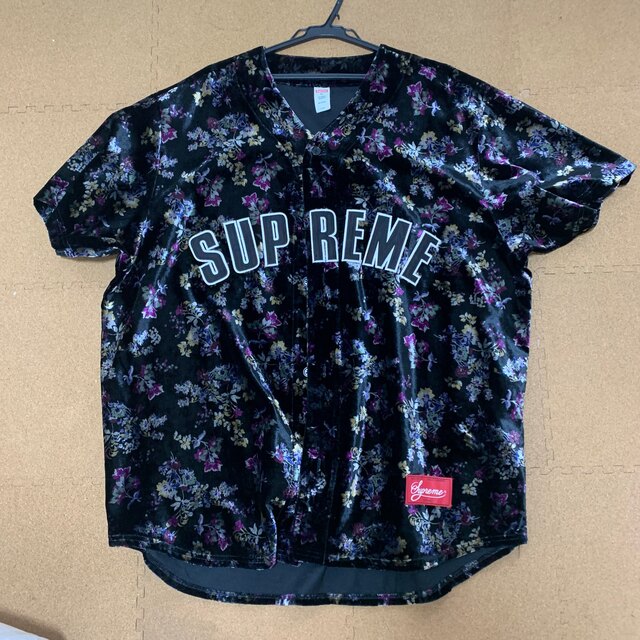 supreme floral velour baseball shirt