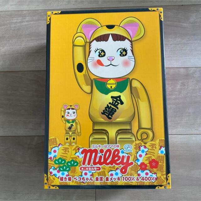 BE@RBRICK 招き猫 ペコちゃん金運 金メッキ 100％ & 400％