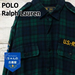 ポロラルフローレン(POLO RALPH LAUREN)のポロラルフローレン 長袖シャツ ブロックチェック 刺繍 メンズL ロゴワッペン(シャツ)