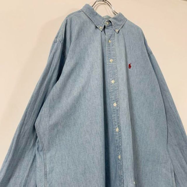 Ralph Lauren(ラルフローレン)のラルフローレン　シャンブレー　シャツ　長袖　青　90s 2XL 古着　ゆるだぼ メンズのトップス(シャツ)の商品写真