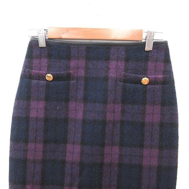 NOLLEY'S(ノーリーズ)のノーリーズ  タイトスカート ミニ チェック ウール 36 紫 パープル 紺 レディースのスカート(ミニスカート)の商品写真