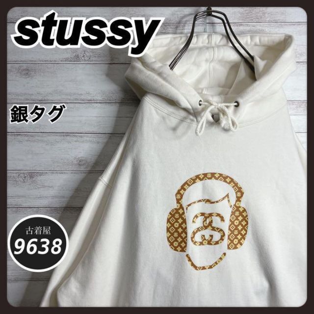 STUSSY　ステューシー　黒　パーカー　デカロゴ　裏起毛　ゆるダボ　XLサイズ