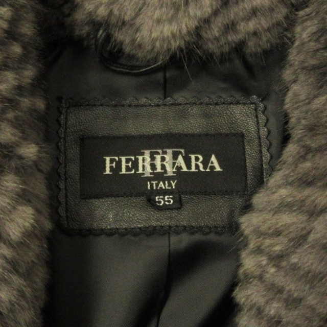 485cm着丈FERRARA コート ショールカラー シェアードミンク ラムレザー 黒 55