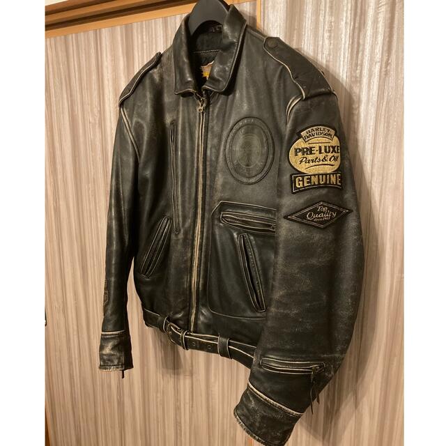 Harley Davidson(ハーレーダビッドソン)のHARLEY DAVIDSON ダメージ加工　革ジャン　ビックロゴ‼️ メンズのジャケット/アウター(レザージャケット)の商品写真