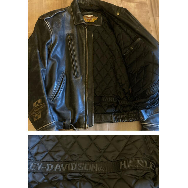 Harley Davidson(ハーレーダビッドソン)のHARLEY DAVIDSON ダメージ加工　革ジャン　ビックロゴ‼️ メンズのジャケット/アウター(レザージャケット)の商品写真