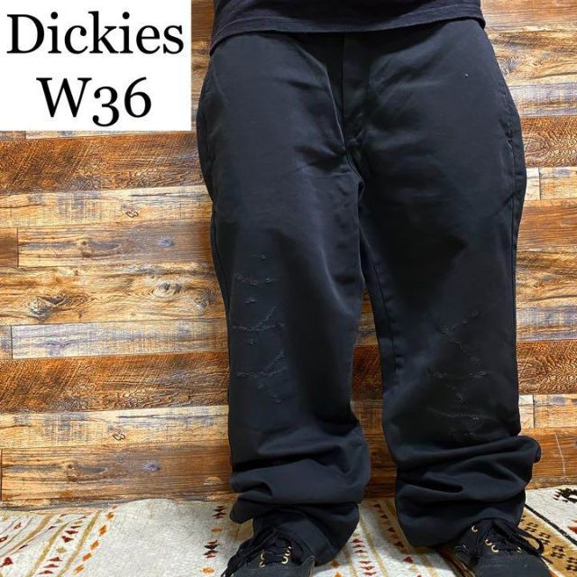 ディッキーズw36ワークパンツ黒ブラック古着ワイドチノパンツバギー