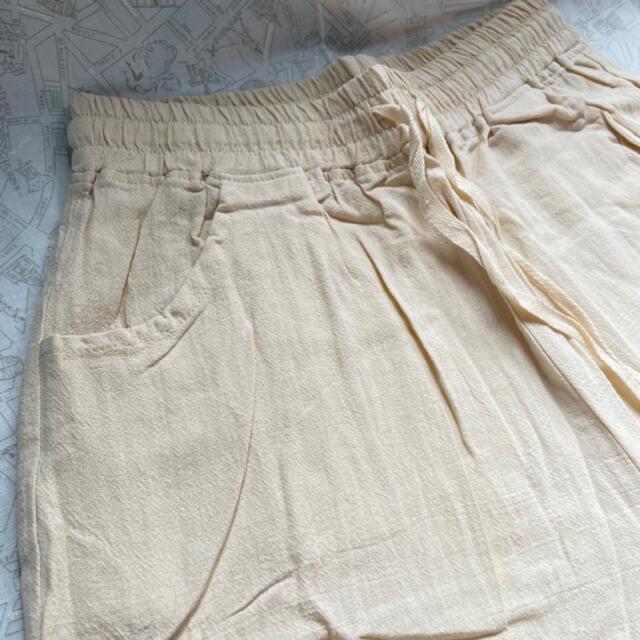 ワイドパンツ 肌色 M ゆったり 綿 麻 リネン 履き心地快適 細見えの