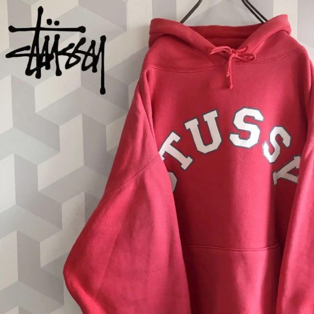 stussy【90sOldStussy】大きめMスウェットパーカーオールドステューシー赤.