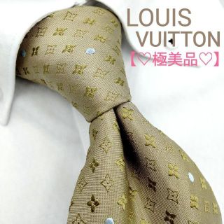 ルイヴィトン(LOUIS VUITTON)の極美品 ルイヴィトン ネクタイ モノグラム ドット ゴールド ブルー [BN](ネクタイ)