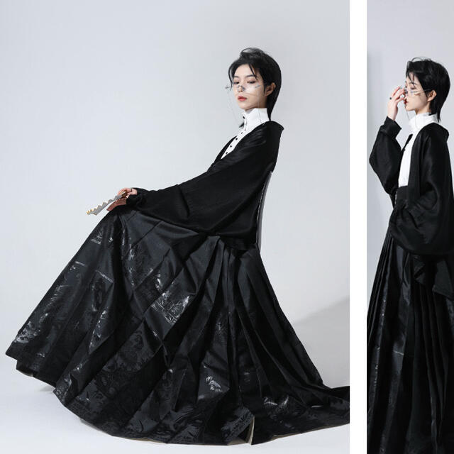画屏 黒色ロングワンピース　馬面裙 中国伝統衣装　明製漢服　着物和服浴衣　成人式 2