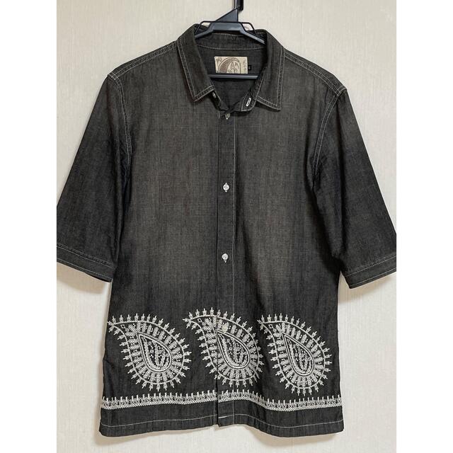 美品 L&jeans エルアンドジーンズ ペイズリー刺繍5分袖 ダンガリー