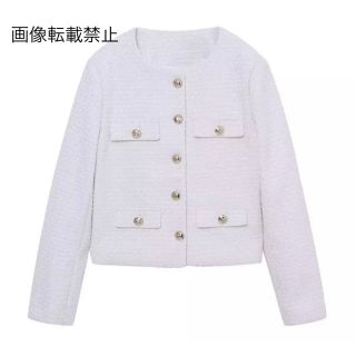 🍬10月新作🍭9370◆white ホワイト ノーカラージャケット(ノーカラージャケット)