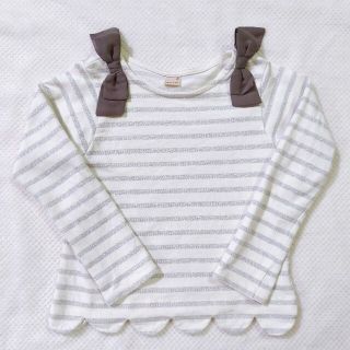 プティマイン(petit main)のyukka様専用　130　プティマイン　肩リボン ボーダー　スカラップロンT(Tシャツ/カットソー)