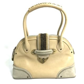 ディオール(Dior)のディオール Dior チェーン編込みモチーフ ボーリング ハンドバッグ レザー/スエード イエローベージュ系(ハンドバッグ)