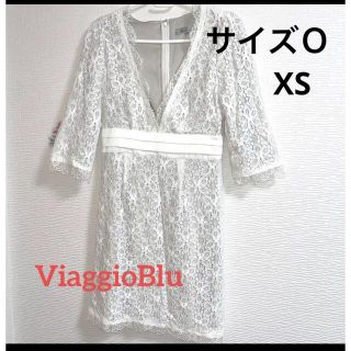 ビアッジョブルー(VIAGGIO BLU)のViaggioBlu   パーティードレス　白ワンピース　レース　裏地付き　XS(ミニワンピース)