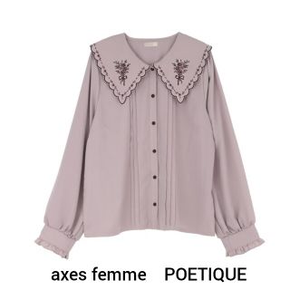 アクシーズファム(axes femme)のaxes femme　POETIQUE　フラワー刺繍スカラップ襟ブラウス　ピンク(シャツ/ブラウス(長袖/七分))