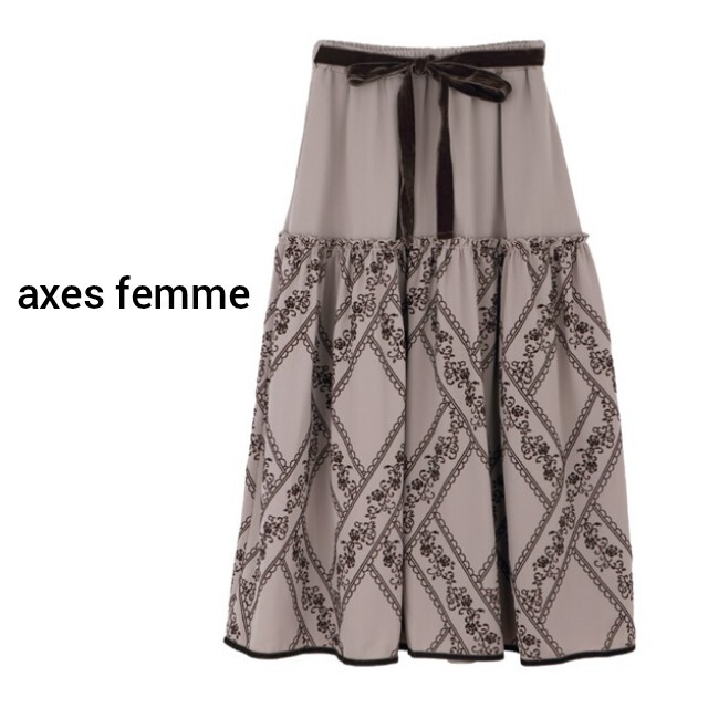 axes femme - axes femme フロッキープリントロングスカート モカの