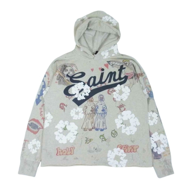 店舗良い ペイント 総柄 デニムティアーズ HOODIE TEARS DENIM 未使用