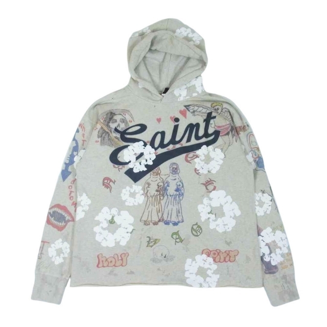 セントマイケル SAINT MICHAEL パーカー 22SS SM-S22-0000-83 未使用品 DENIM TEARS HOODIE デニムティアーズ 総柄 ペイント プルオーバー フーディ マルチカラー系 XL【極上美品】