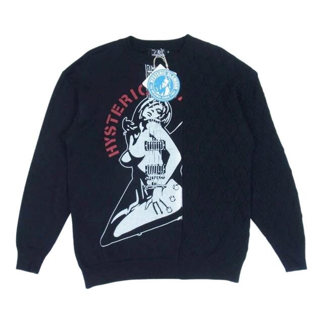 約62cm身幅HYSTERIC GLAMOUR ヒステリックグラマー 20SS 02201NS01 GUITAR GIRL KNIT ギターガール 長袖 リネン ニット プルオーバー ブラック系 レッド系 M【美品】