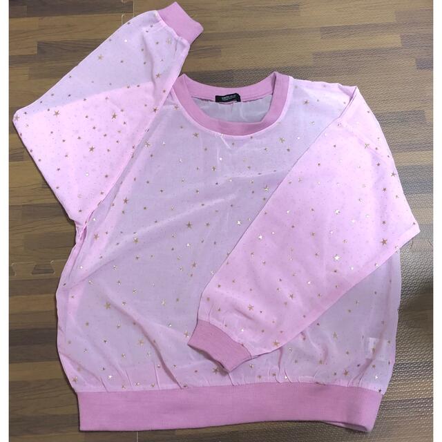 シャツ　ピンク　オーガンジー素材　星柄 レディースのトップス(シャツ/ブラウス(長袖/七分))の商品写真