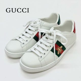 グッチ(Gucci)の4959 グッチ エース レザー bee スニーカー ホワイト(スニーカー)