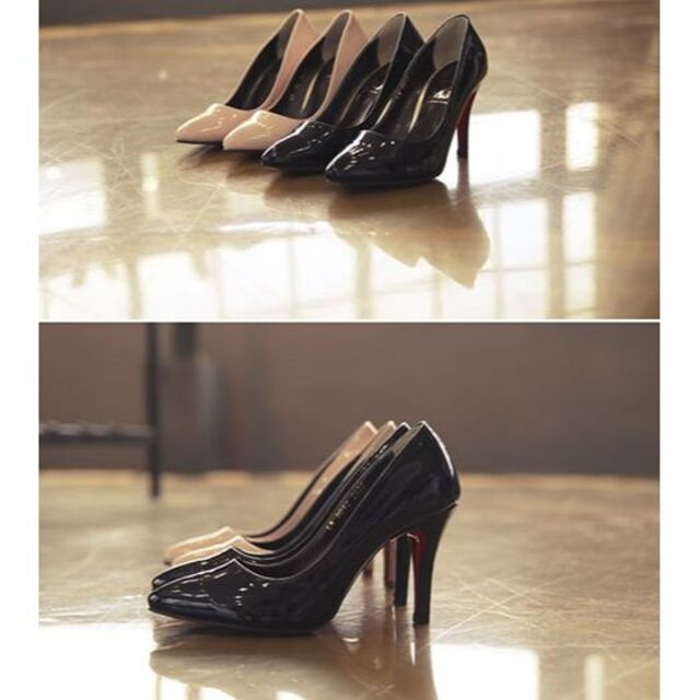 【新品】エナメル パンプス ベージュ 24cm～24.5cm(表記25cm) レディースの靴/シューズ(ハイヒール/パンプス)の商品写真