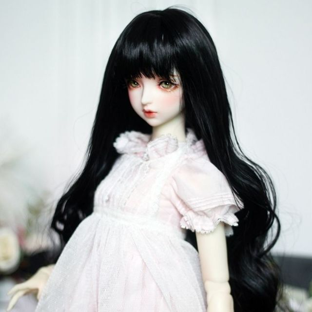 球体関節人形黒髪ロングヘア1/3ドールかつら 1/4 1/6BJDドールウィッグ