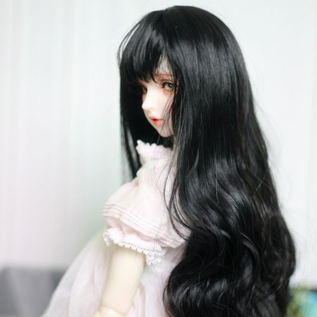 球体関節人形黒髪ロングヘア1/3ドールかつら 1/4 1/6BJDドールウィッグ