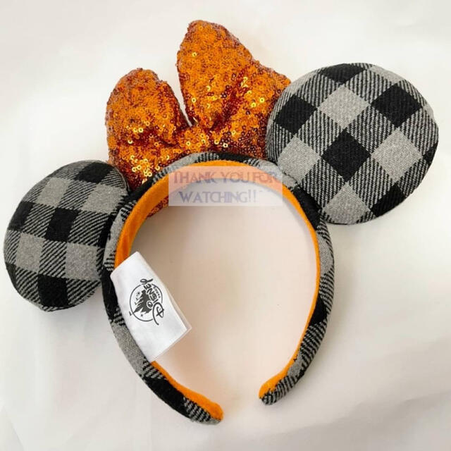 Disney(ディズニー)の海外ディズニー❣️ギンガムチェックカチューシャ　ハロウィンオレンジ　チェック レディースのヘアアクセサリー(カチューシャ)の商品写真