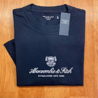 アバクロンビーアンドフィッチ(Abercrombie&Fitch)の新品【メンズL】★アバクロ★スマート！総刺しゅうロゴ半袖Tシャツ/紺(Tシャツ/カットソー(半袖/袖なし))