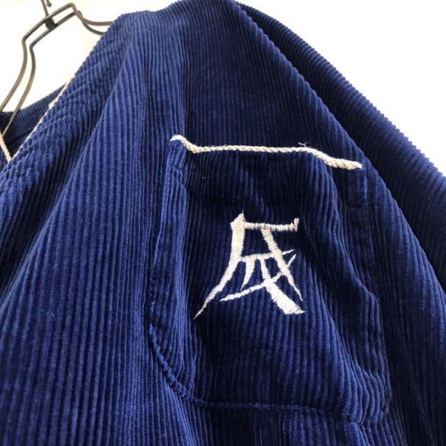 【ユーロ】希少 コーデュロイガウンコート ネイビー漢字風刺繍カートコバーン