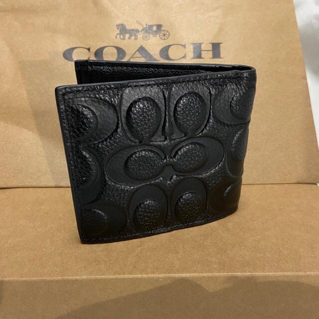 美品 COACH コーチ エンボス レザー 折り財布 シグネチャー