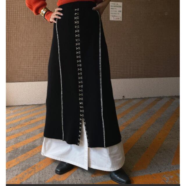 Ameri VINTAGE(アメリヴィンテージ)のAMERI SHIRT DOCKING HOOK KNIT SKIRT レディースのスカート(ロングスカート)の商品写真