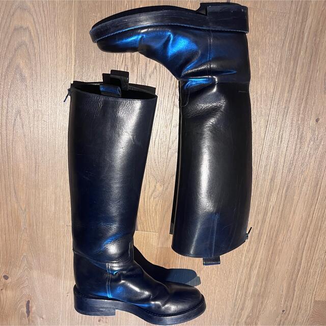 美品】Ann Demeulemeester ハラコレザーロングブーツ ブラック 靴
