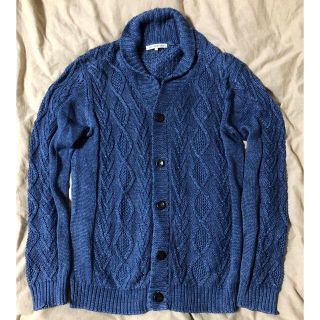 ユナイテッドアローズグリーンレーベルリラクシング(UNITED ARROWS green label relaxing)のGREEN LABEL RELAXING ショールカラーニット M ネイビー 麻(ニット/セーター)