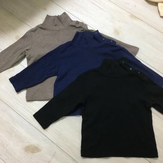 ユニクロ(UNIQLO)のUNIQLO＊ハイネック長袖カットソー 3枚セット 80(シャツ/カットソー)