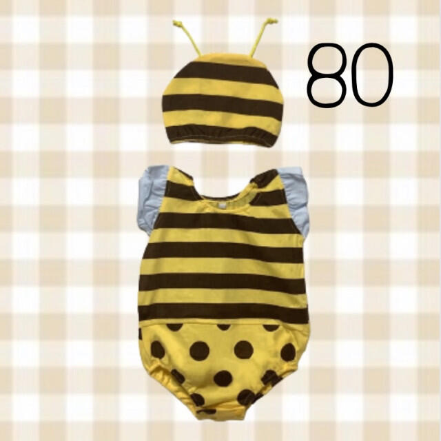 ベビー服 80 ミツバチ ロンパース 帽子 セット 黄色 ボーダー 可愛い キッズ/ベビー/マタニティのベビー服(~85cm)(ロンパース)の商品写真