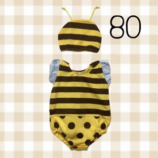 ベビー服 80 ミツバチ ロンパース 帽子 セット 黄色 ボーダー 可愛い(ロンパース)