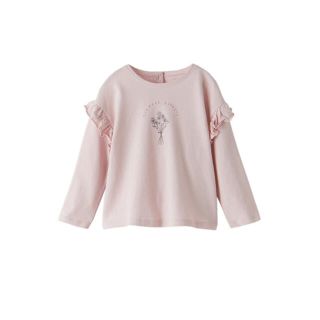 ザラキッズ(ZARA KIDS)の【新品】ZARA フリムトリム付きTシャツ　104サイズ　3-4歳 ピンク　花柄(Tシャツ/カットソー)